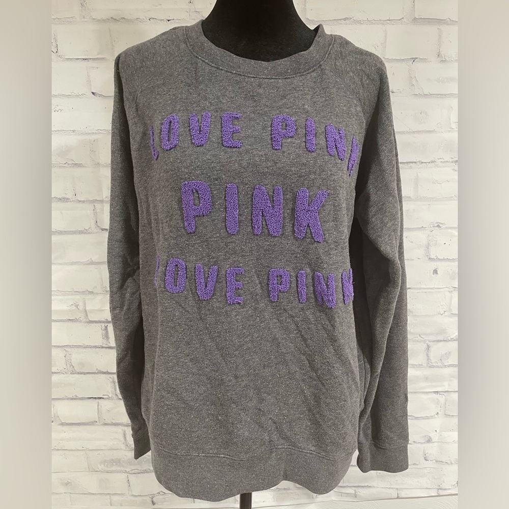 EUC Victoria Secret PINK Women’s Small Gray & Purple Sweatshirt